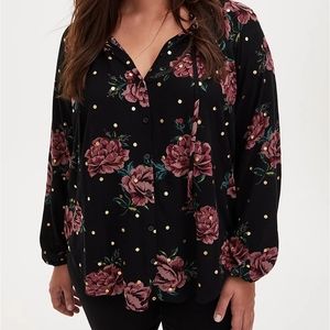 Black Floral Peasant Blouse
